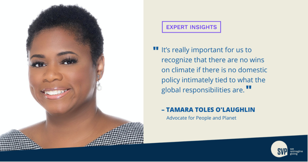 Tamara Toles O’Laughlin discusses how there are no wins on climate if there is no domestic policy tied to what the global responsibilities are.  